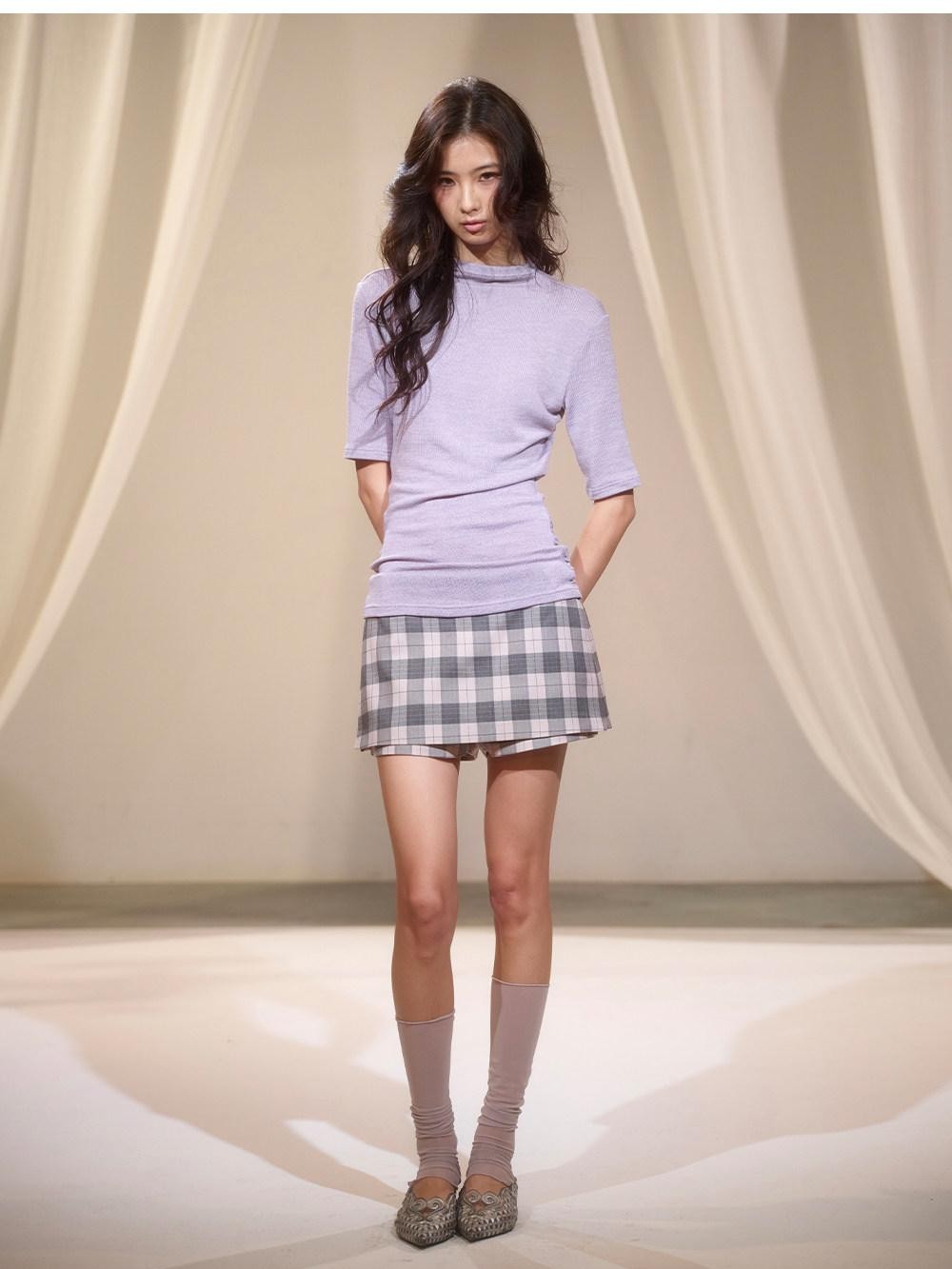 lvetong Purple Knit Backless Slim Fit Crew Neck Women&