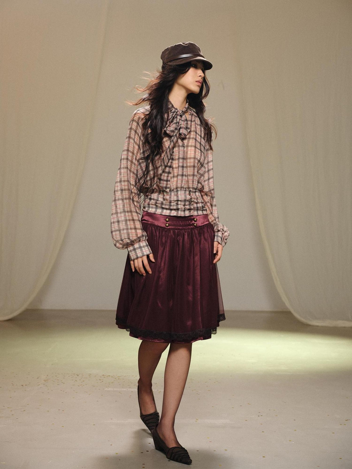 lvetong Purple Lace Tulle Gathered A Line Low Waist Women&