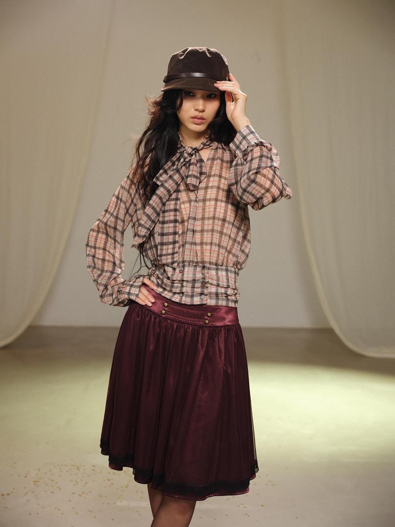 lvetong Purple Lace Tulle Gathered A Line Low Waist Women&