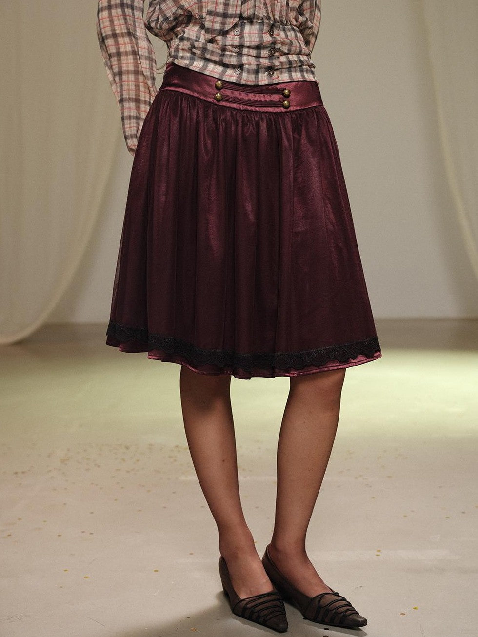lvetong Purple Lace Tulle Gathered A Line Low Waist Women&