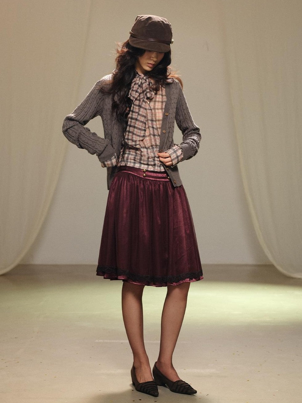 lvetong Purple Lace Tulle Gathered A Line Low Waist Women&