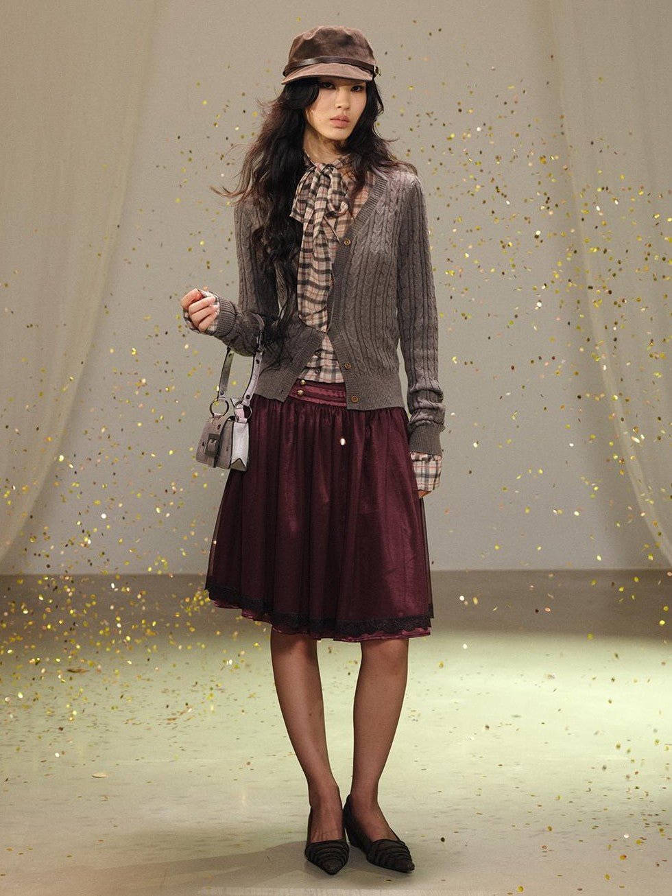 lvetong Purple Lace Tulle Gathered A Line Low Waist Women&