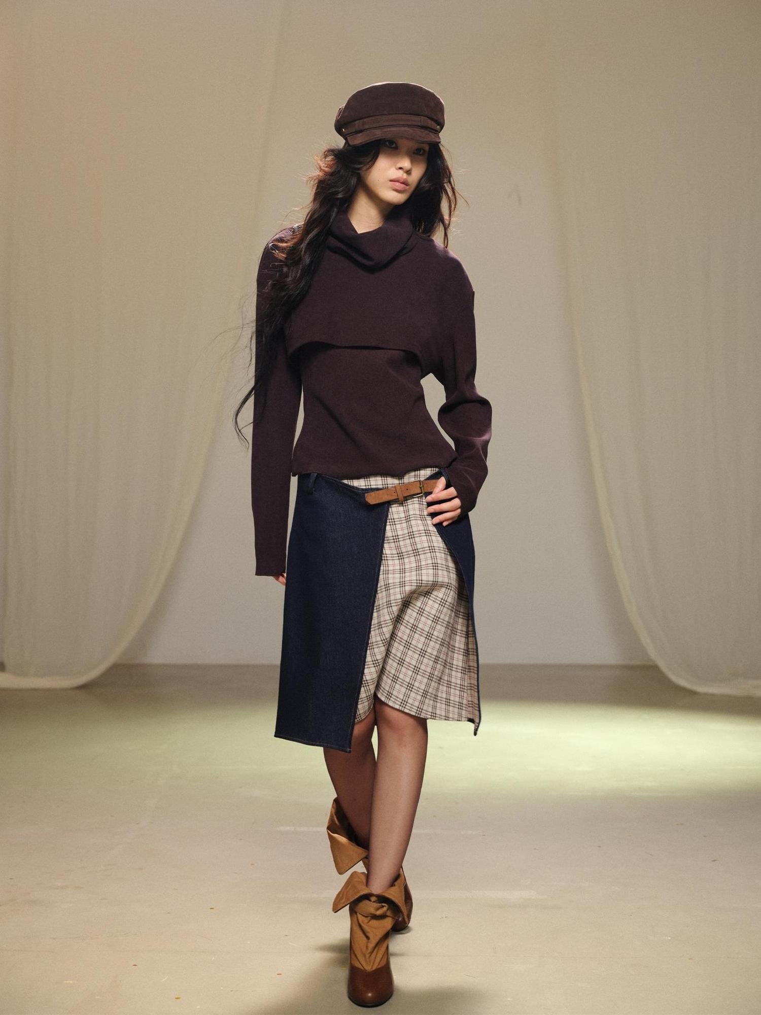lvetong Retro Patchwork Contrast Aline Double Button Women&