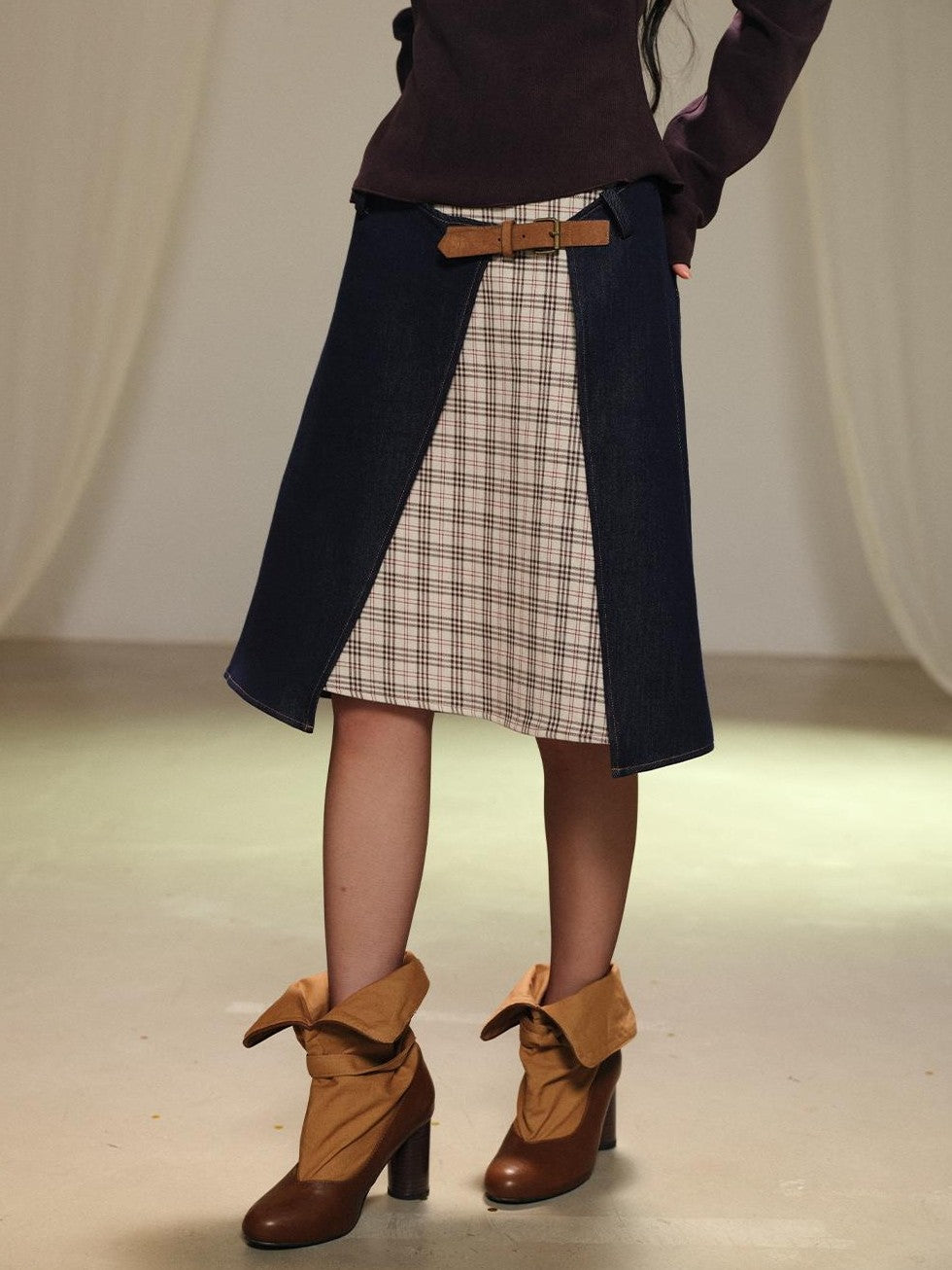 lvetong Retro Patchwork Contrast Aline Double Button Women&