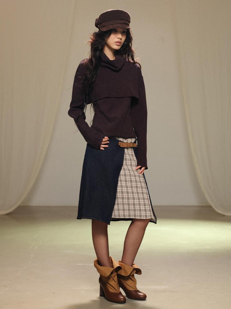 lvetong Retro Patchwork Contrast Aline Double Button Women&