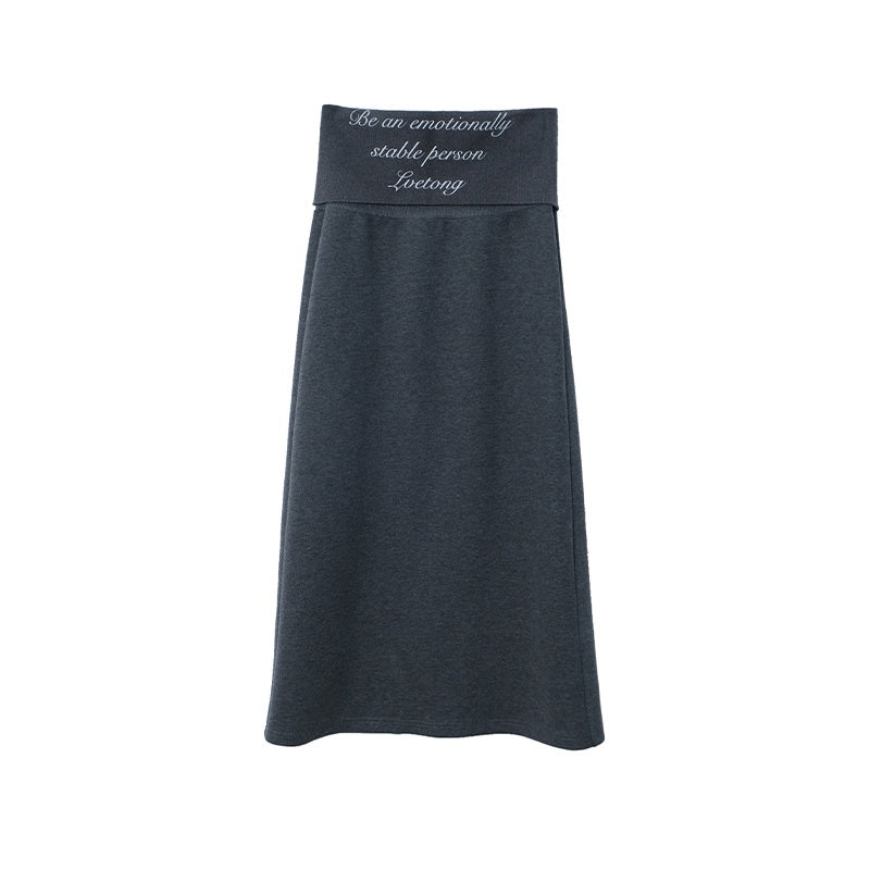 lvetong Soft Cotton Blend Vintage H Line Straight Long Solid Gray Women Maxi Skirts