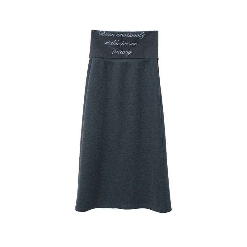 lvetong Soft Cotton Blend Vintage H Line Straight Long Solid Gray Women Maxi Skirts