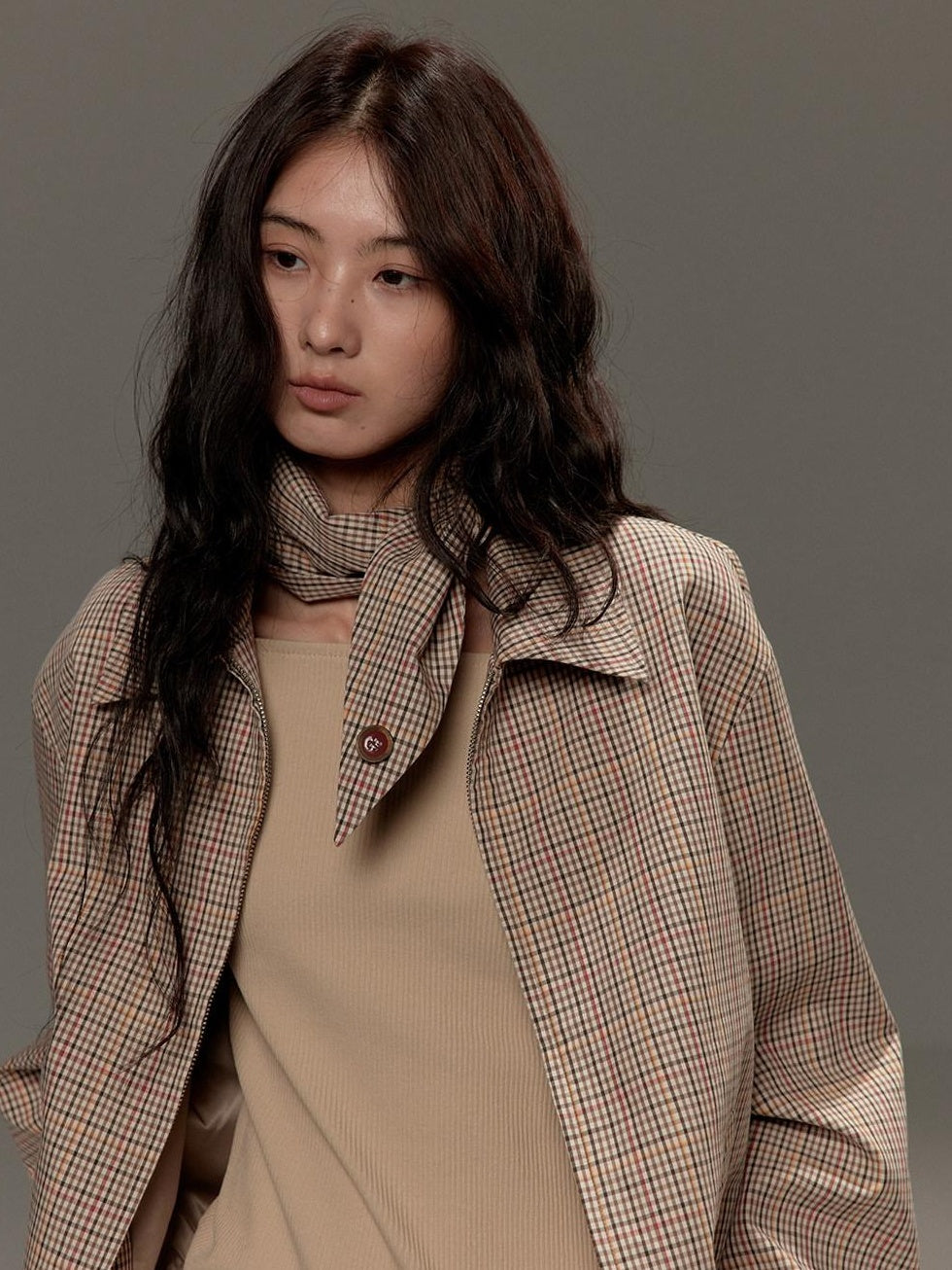 lvetong Soft Cotton Cropped Zip Plaid Houndstooth Street Loose Fit Women Casual Jackets