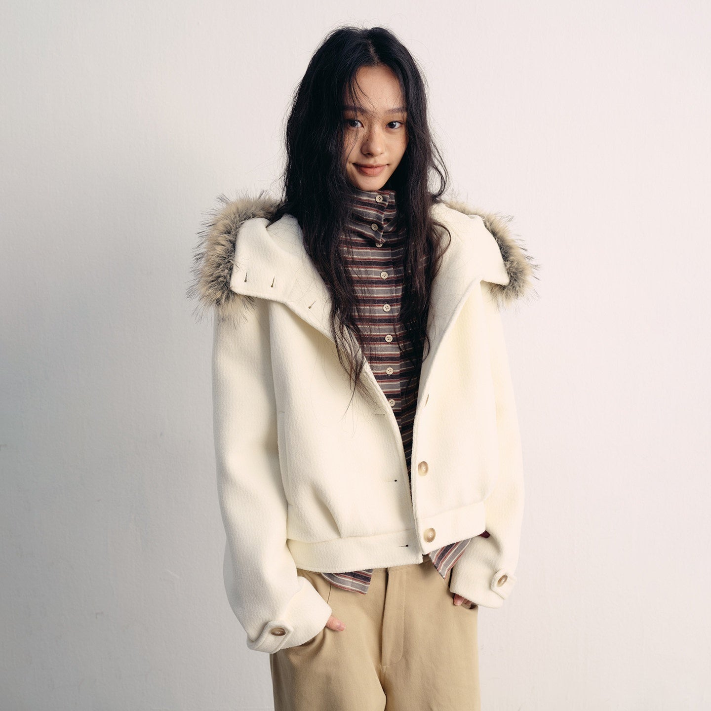 lvetong Thick Hooded Oversized Streetwear Athleisure Young Women White Cropped Jackets