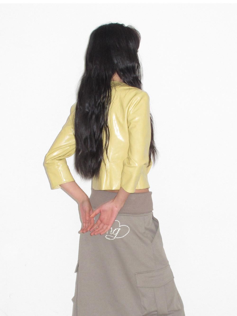 lvetong Yellow Roundneck Three Quarter Sleeve Slim Women&