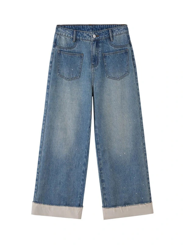 Silver Frayed Hem Straight Jeans