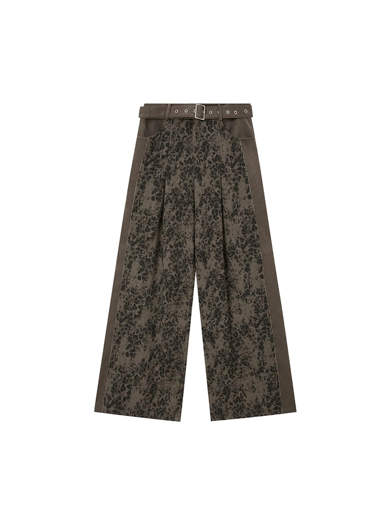 Colorblock Leopard Print Wide Leg Pants
