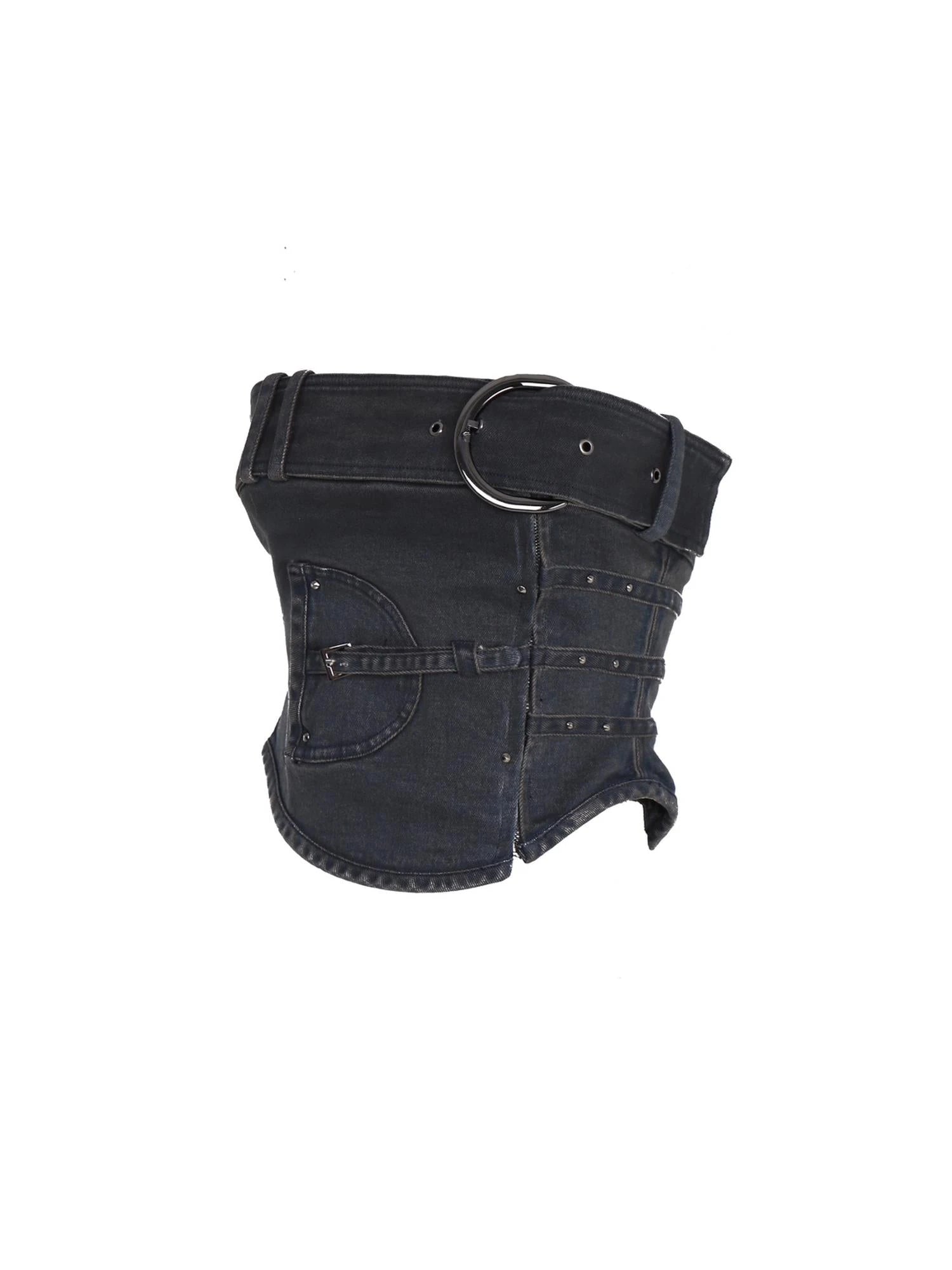 Shaped Washed Denim Tube Top