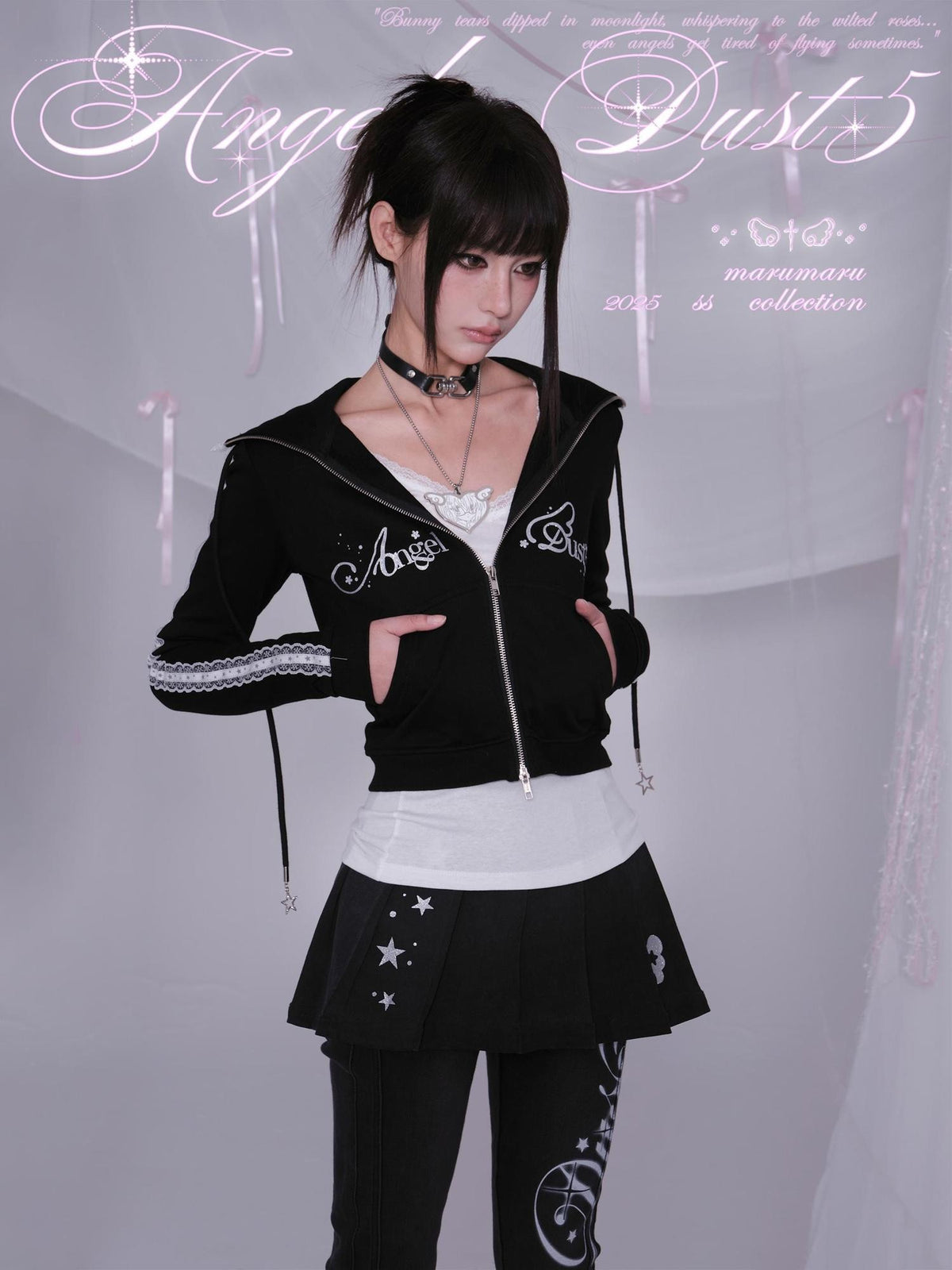 marumaruzip Angel Dust Glitter Lettering Hooded Slim Women&
