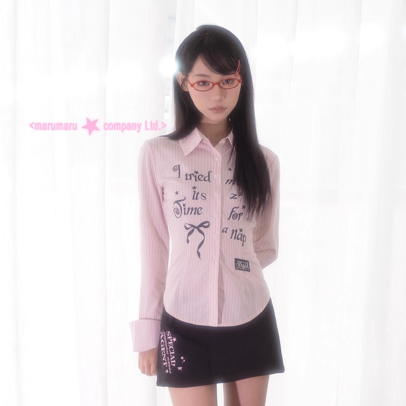 marumaruzip_Pink_Printed_Slim_Fit_Polo_Collar_Long_Sleeve_Women&