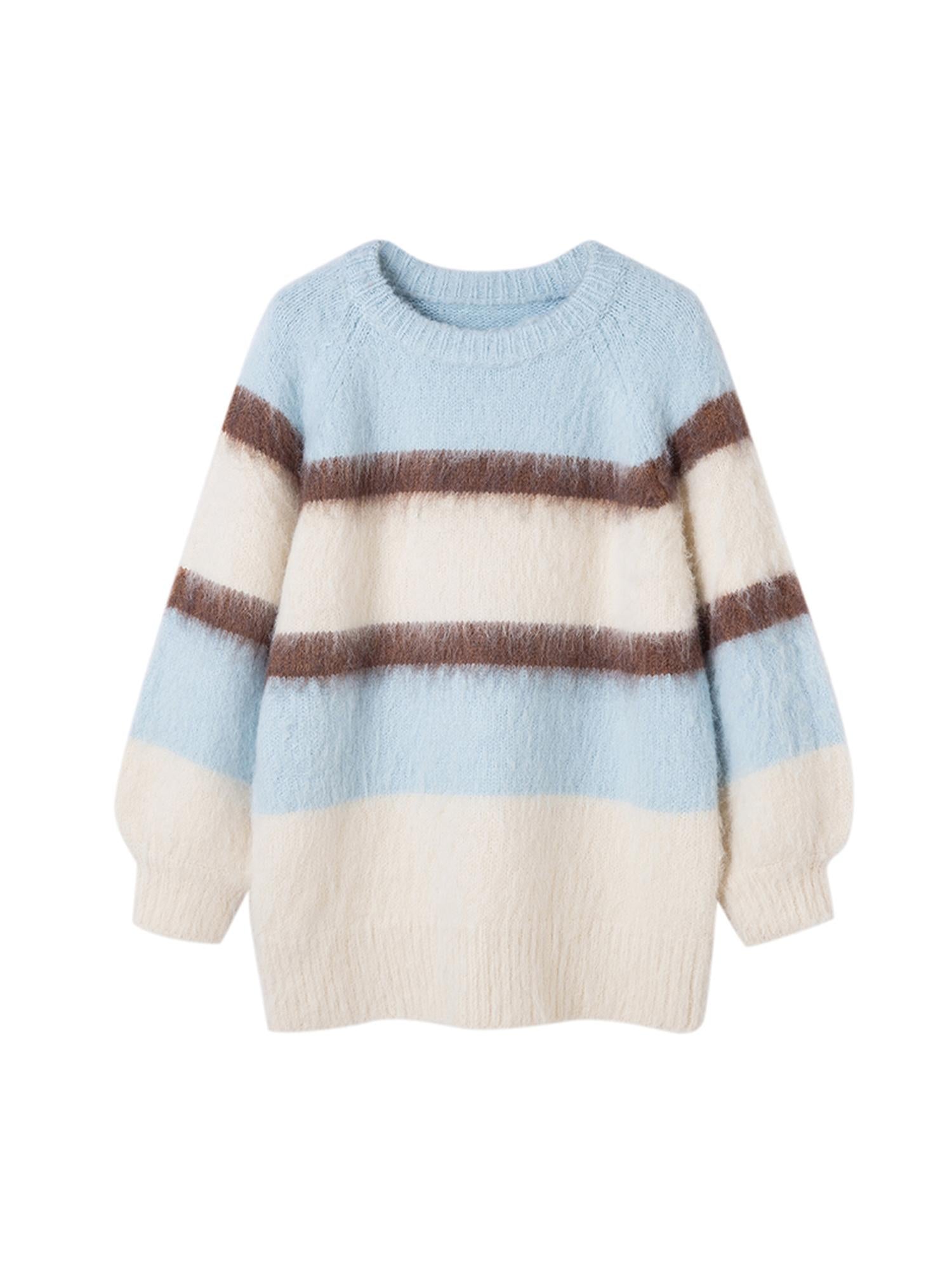 DIDDI MODA Soft Striped Knit Sweater With Colorblock Shoulder Cutout