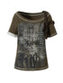 Punk Military Asymmetrical Sleeve Print Loose Knit T-Shirt