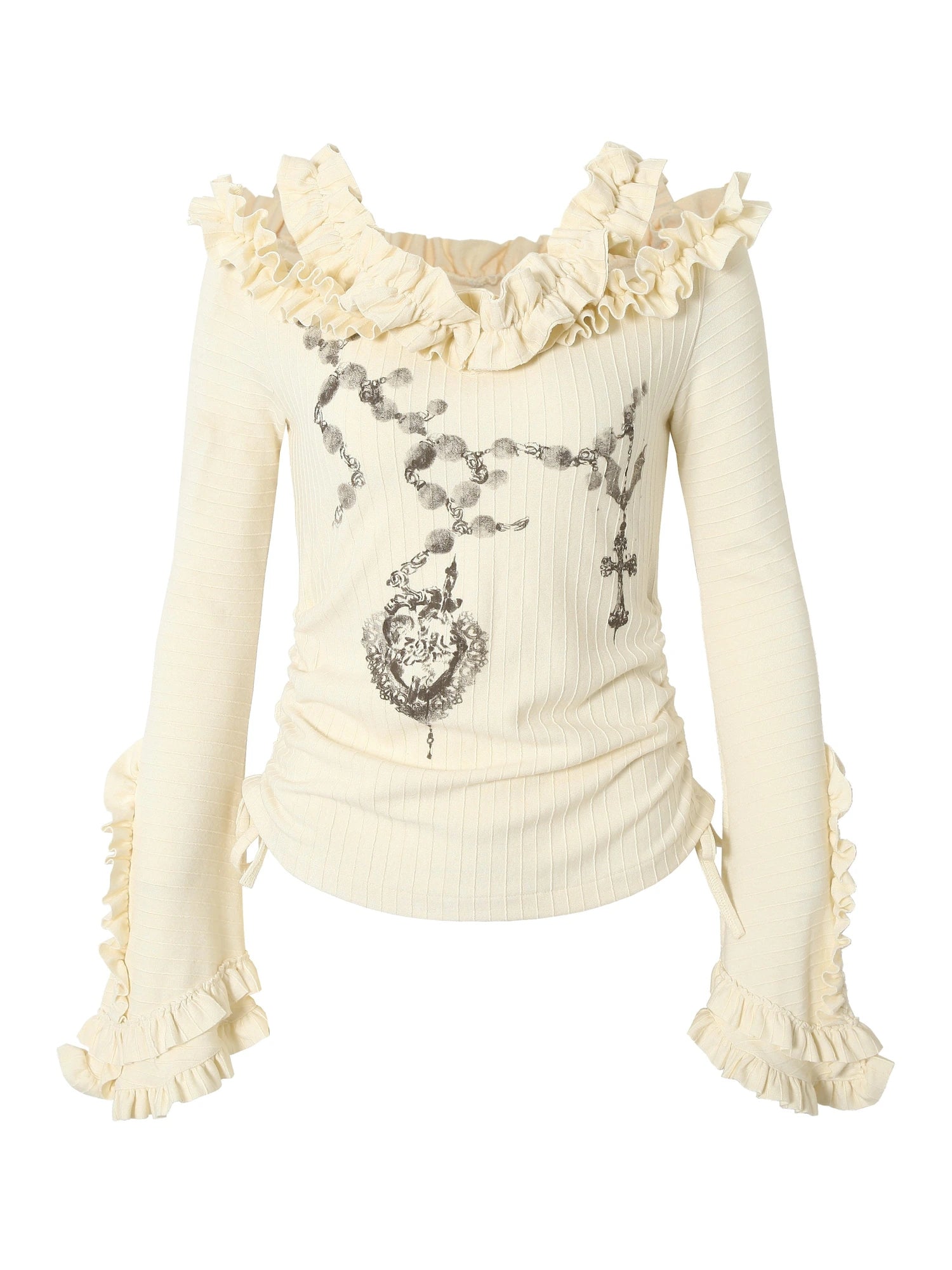 Vintage Reversible Off-Shoulder Bell Sleeve Knit T-Shirt