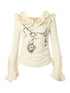 Vintage Reversible Off-Shoulder Bell Sleeve Knit T-Shirt