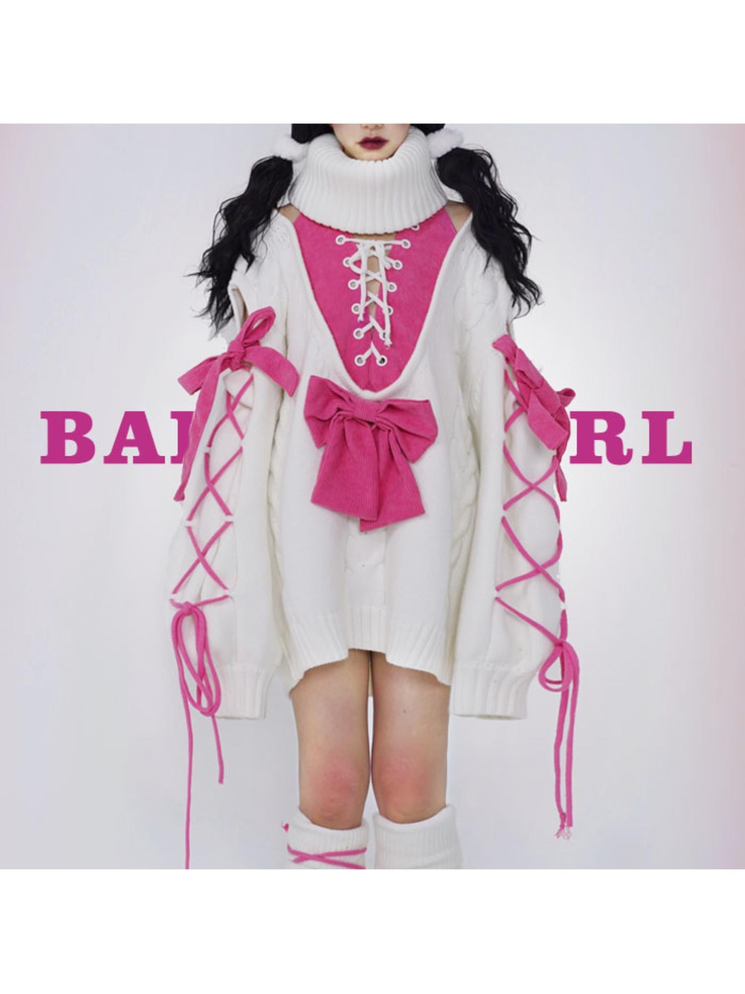 WSW WUSHENWU Barbie Girl Oversized Knit Sweater Sweet Lazy Chic