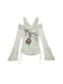 Vintage Reversible Off-Shoulder Bell Sleeve Knit T-Shirt