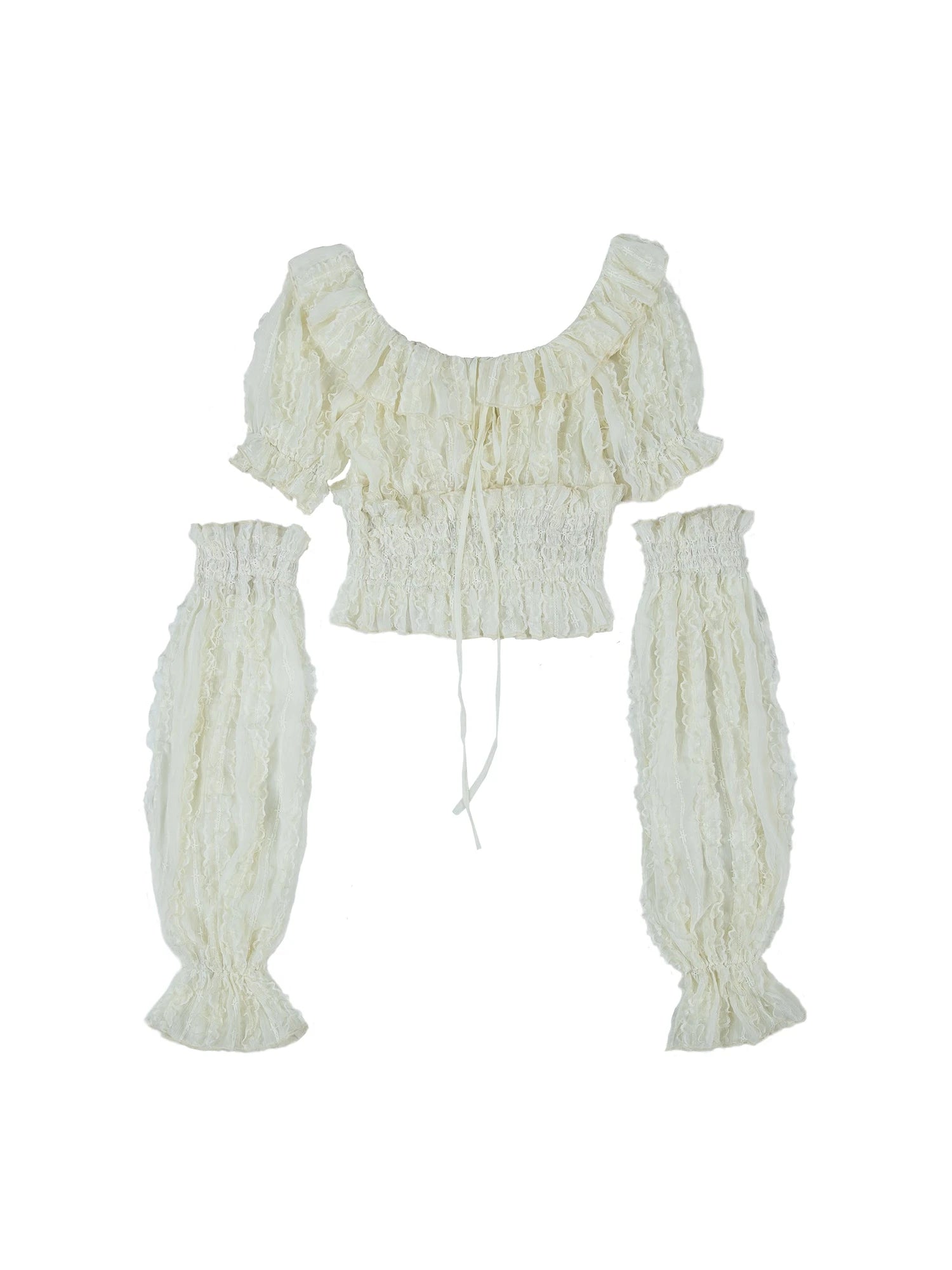Vintage Lace Puff Sleeve Off Shoulder Blouse Top