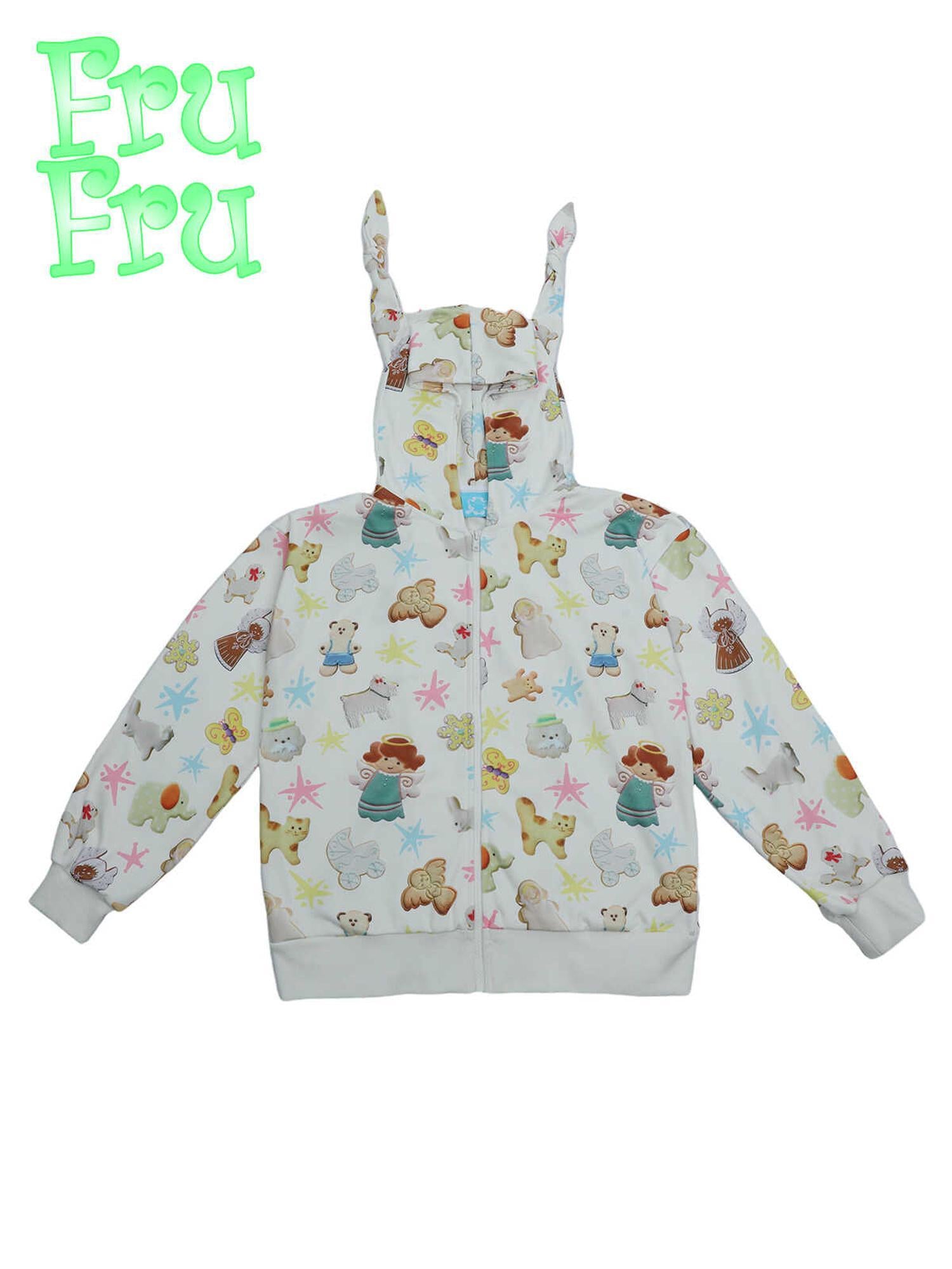 Frufru Gulu Autumn White Bunny Print Cotton Sweater Loose Fit