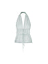 Sweet Comfortable Backless Mesh Striped Ruffle Floral Embroidered Halter Top
