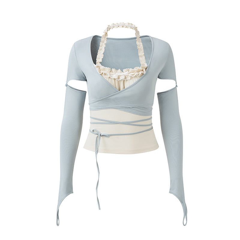 DIDDI MODA Ballet Blue Lace Detachable Two Piece Knit Top
