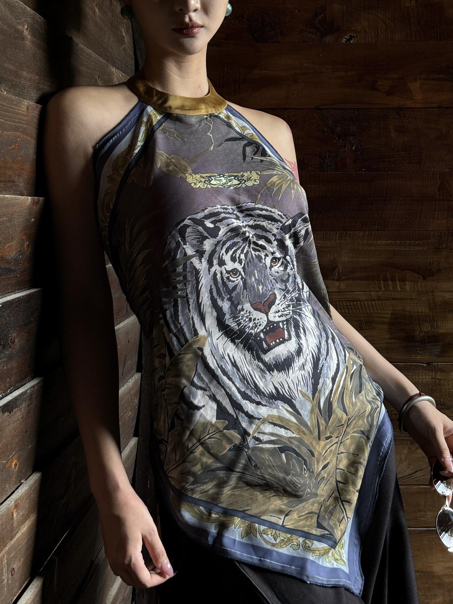 mss studio Casual Forest Tiger Print Button Closure Women&