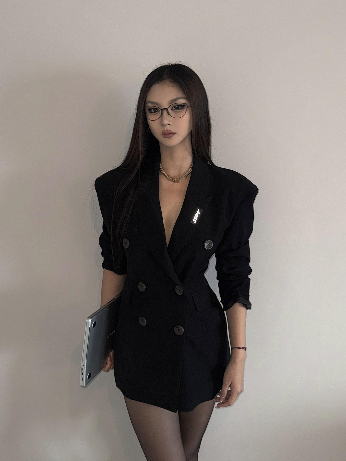 mss studio Double Breasted Waist Cinching Long Sleeve Women&