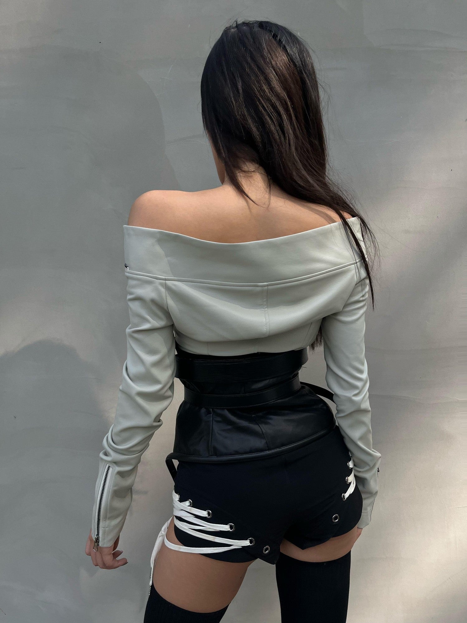 mss studio Light Gray One Shoulder Cinched Waist Women&