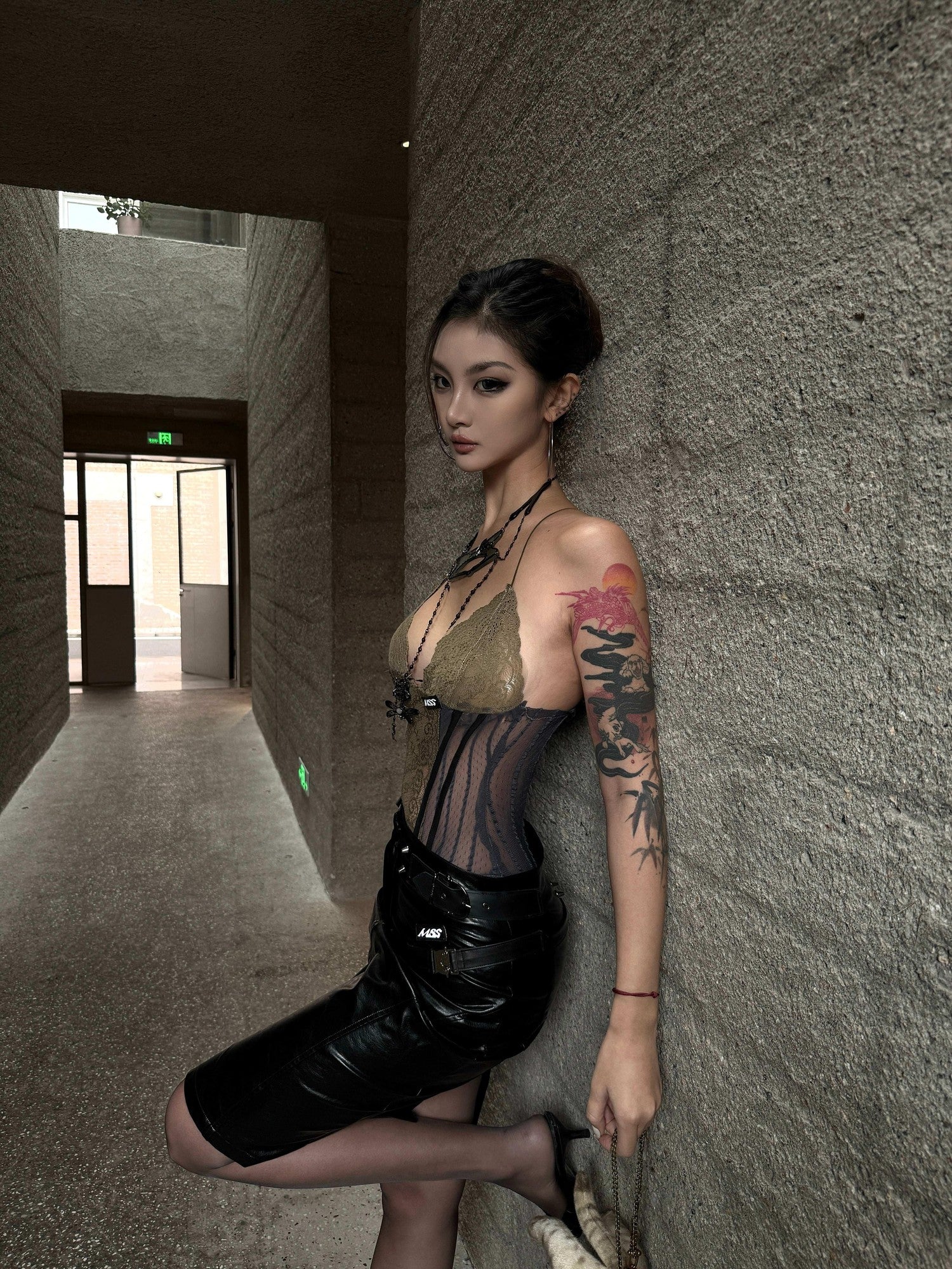 mss studio Sexy Military Lace Patchwork Boned One Piece Women&