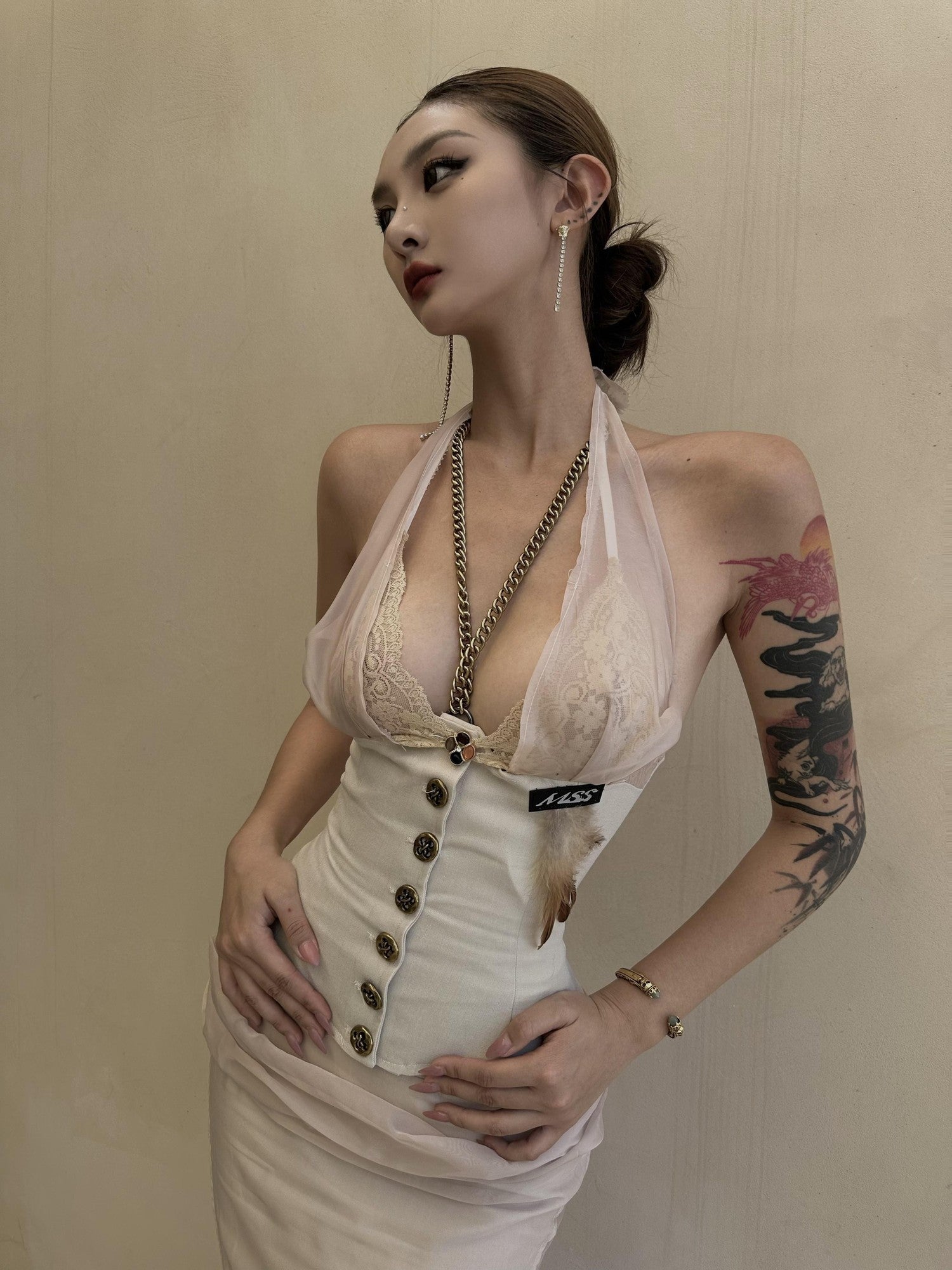 mss studio Soft Old Money Double Layer Slimming Sexy Women&