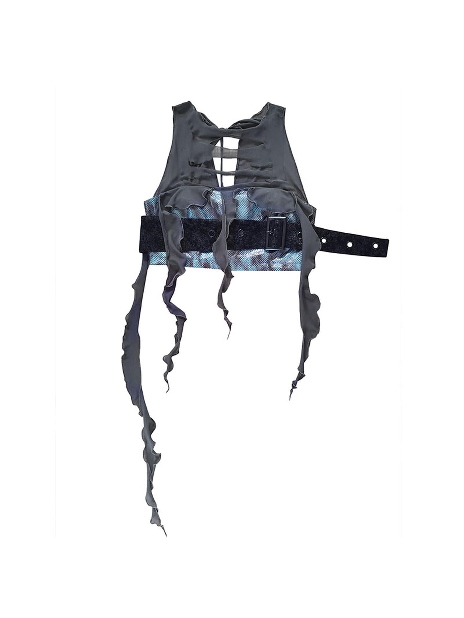 WSW WUSHENWU Blue Margarita Distressed Leather Vest