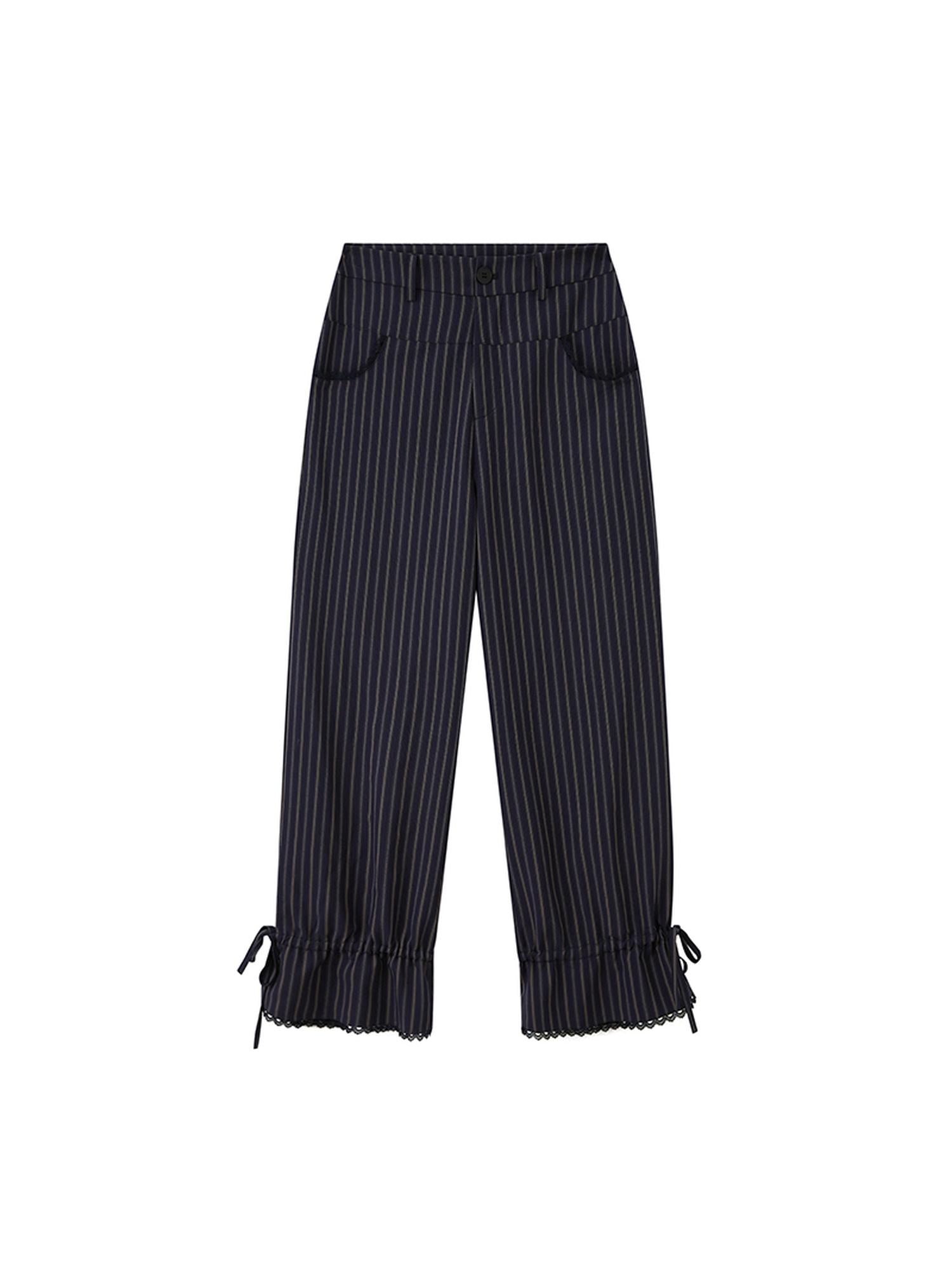 DIDDI MODA Lace Trimmed Flowy Straight Leg Trousers