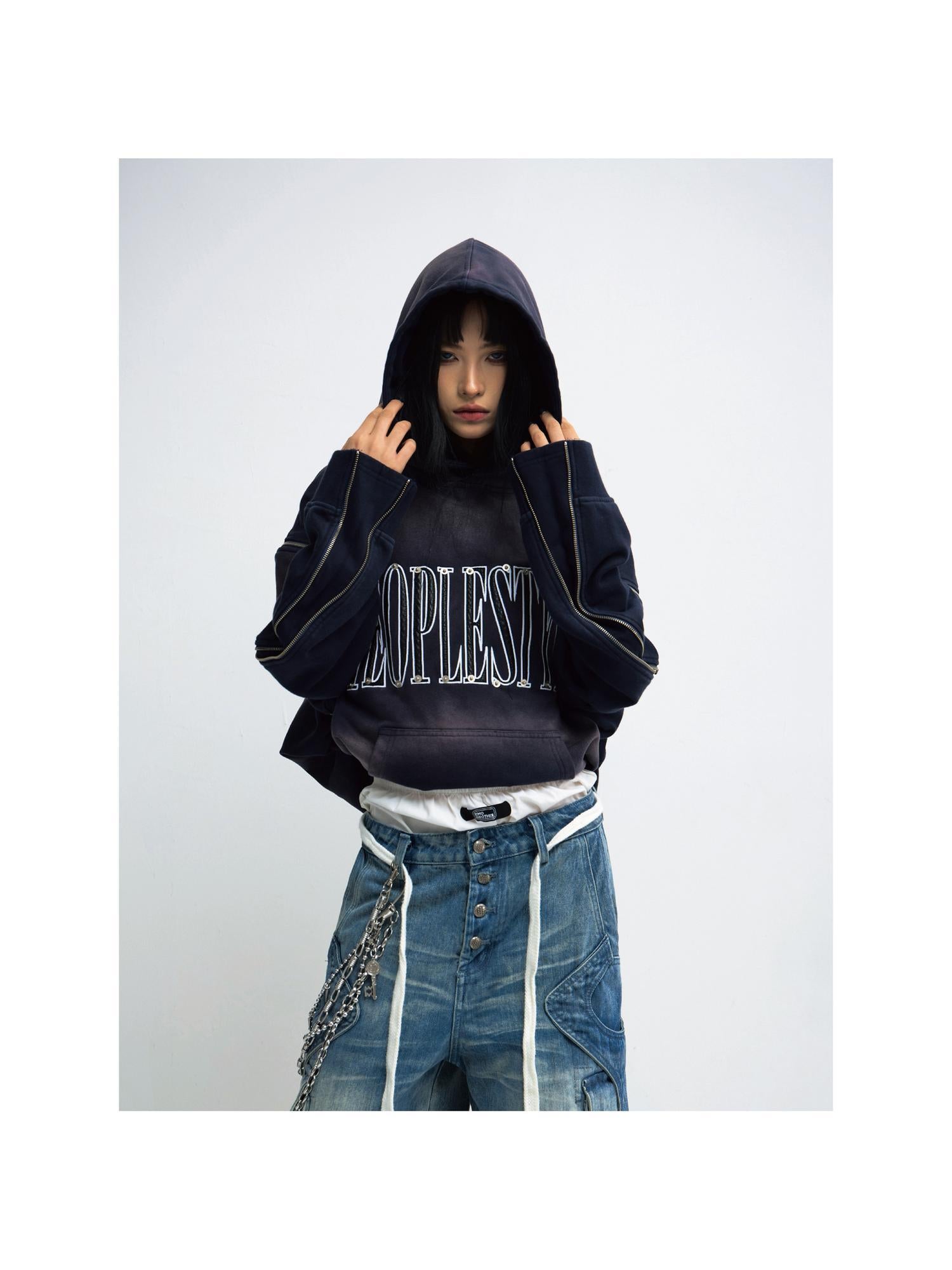 Peoplesense Unisex Vintage Wash Gradient Hoodie Loose Fit Detachable Hood