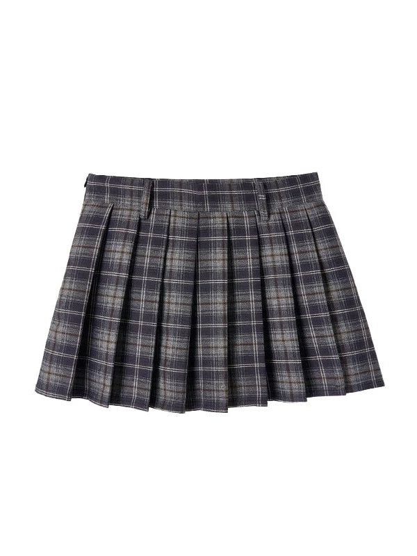 Punk Plaid Pleated Mini Skirt Mid Waist Lined A-Line Skirt