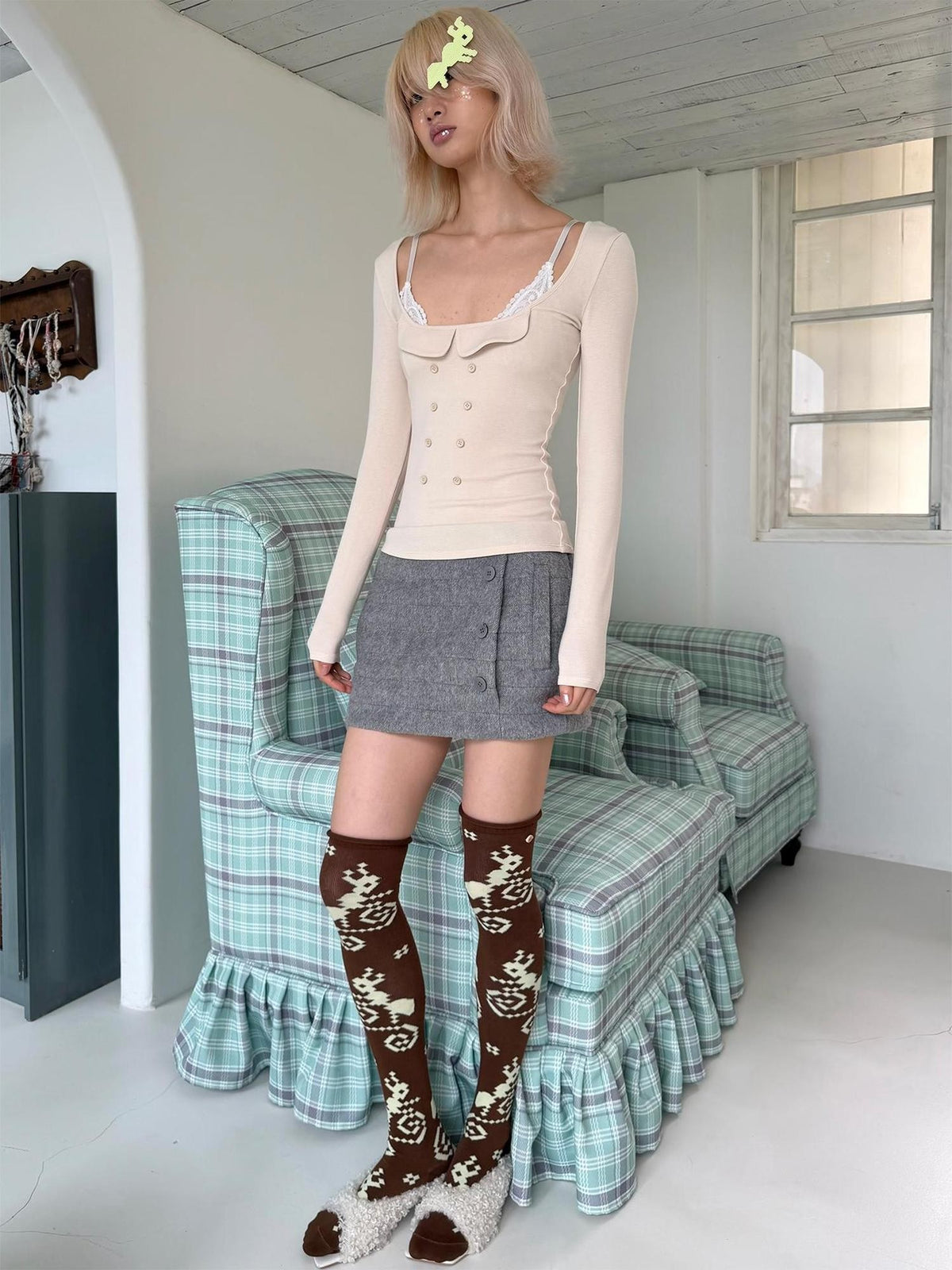 nit alcove Button Doll Collar Slim Fit Women&