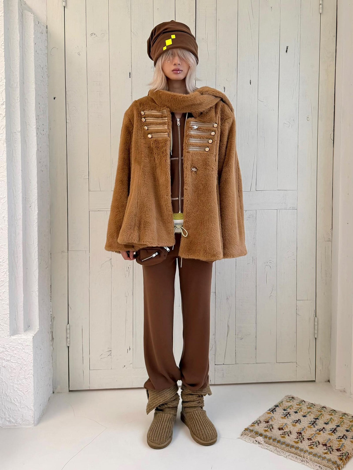 nit alcove Fur Scarf Rider Buckle Loose Cape Warm Women&