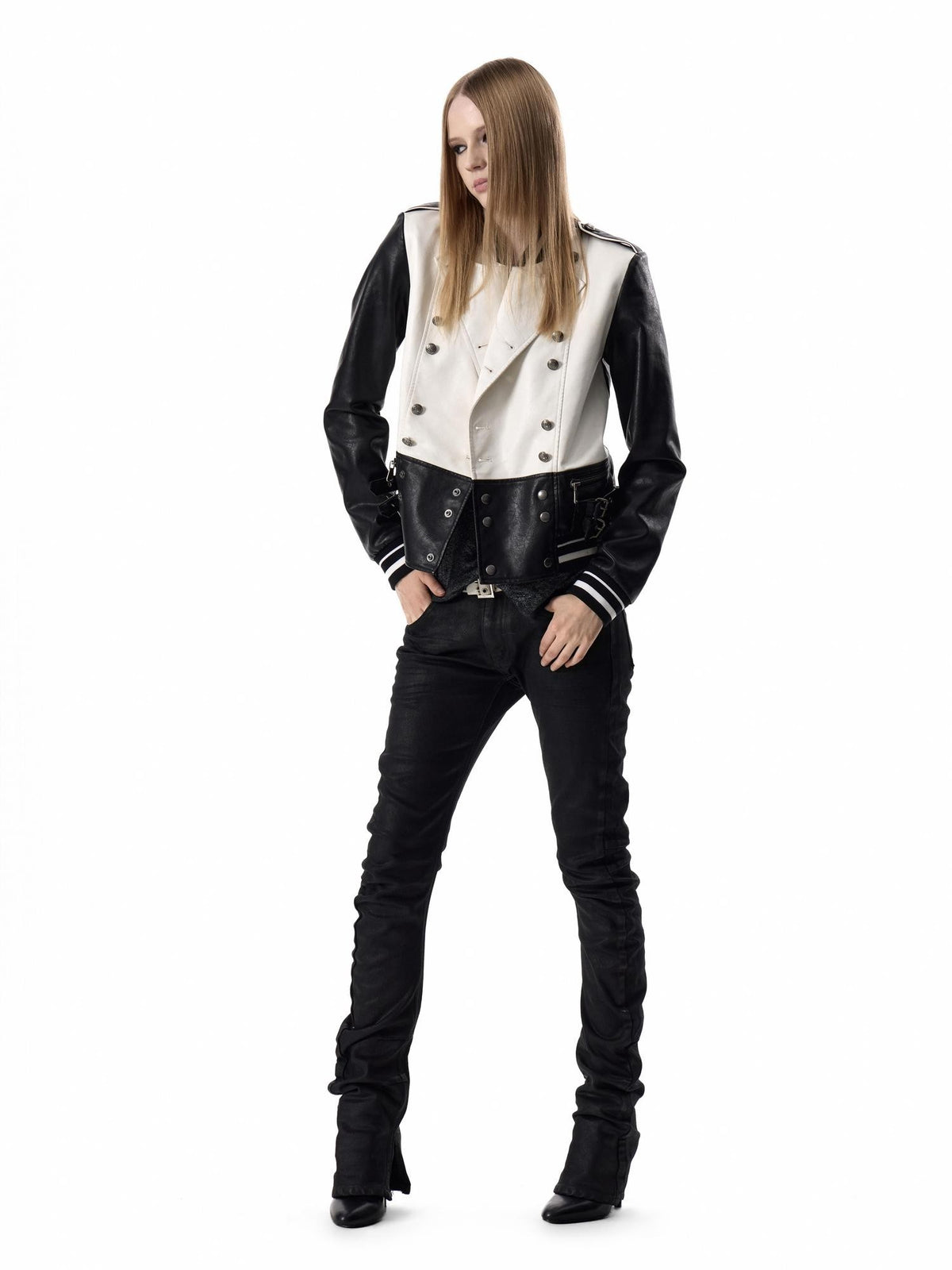 no E mosen Black White Color Block Double Breasted Structured Palace Women&