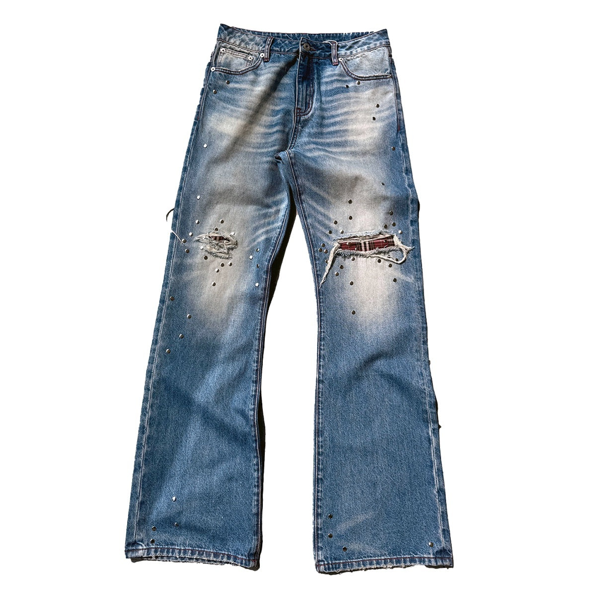 no_E_mosen_Washed_Plaid_Patch_Studded_Frayed_Micro_Flare_Women&