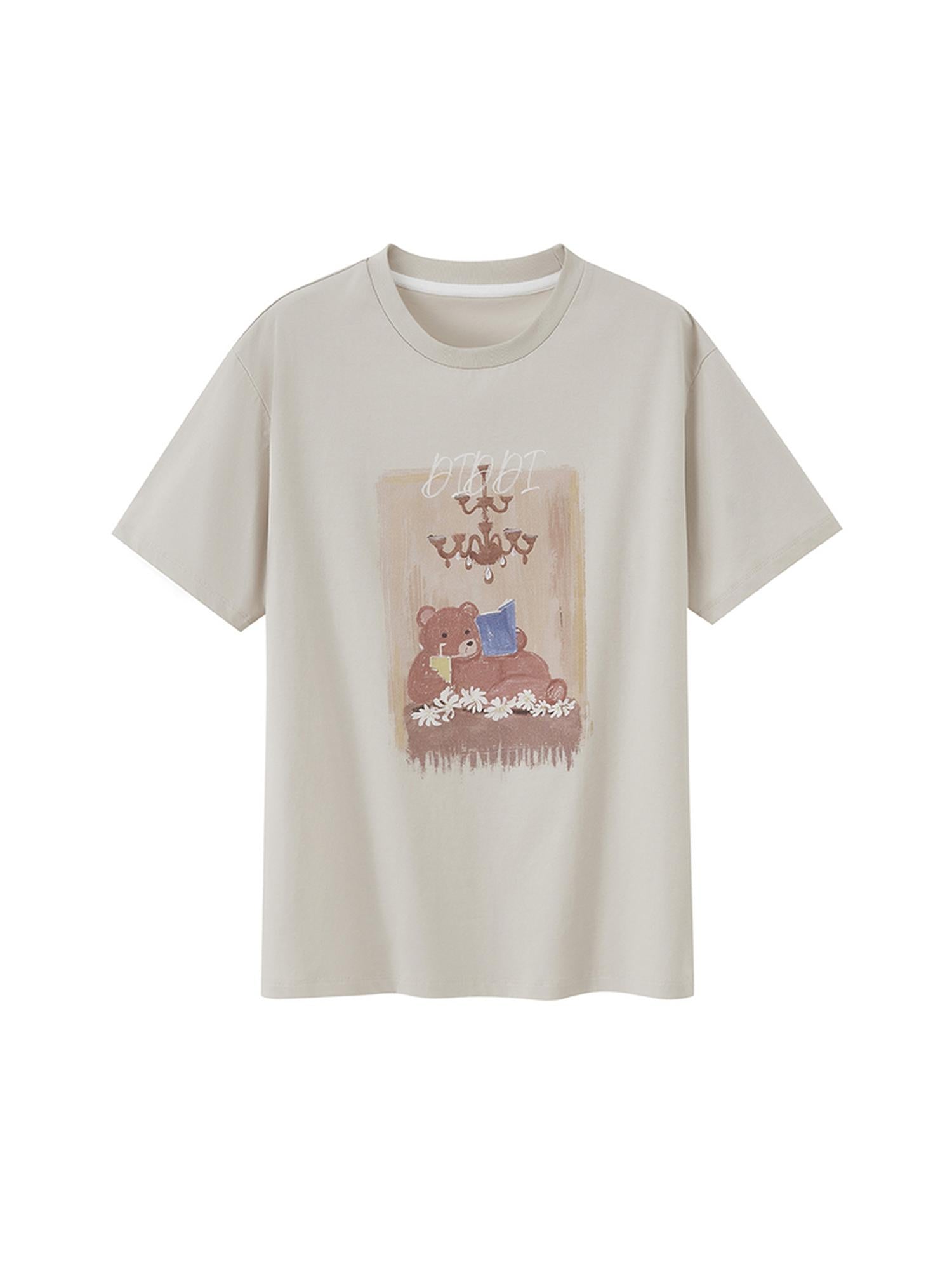 DIDDI MODA Cozy Reading Bear Cotton Tee