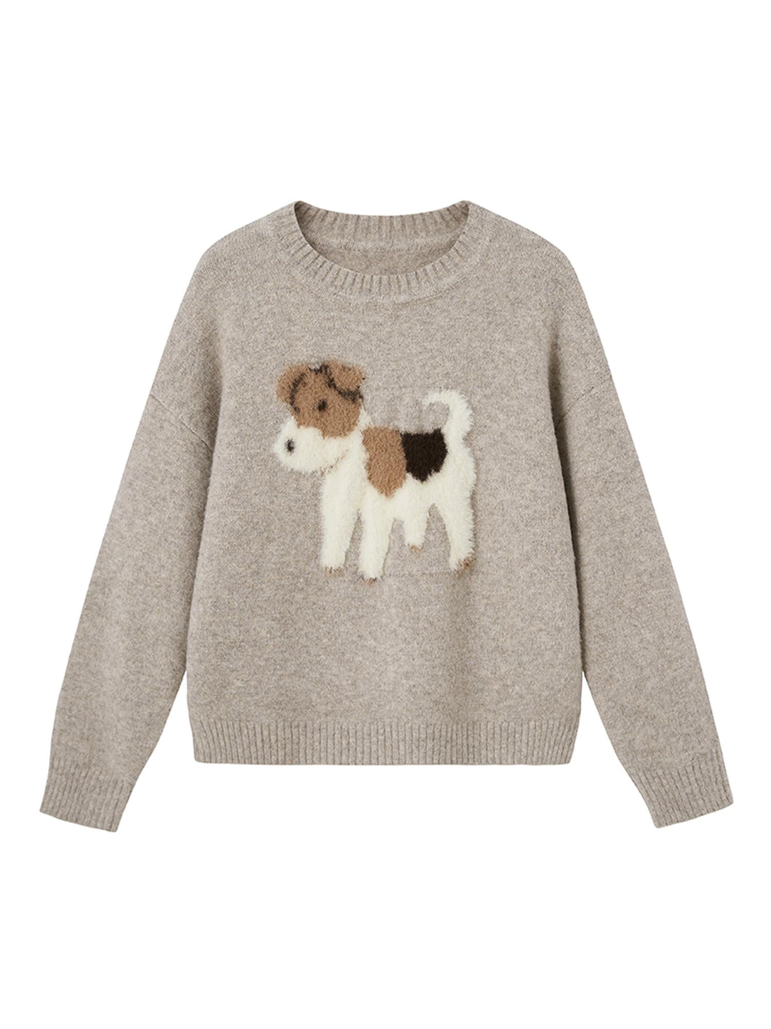 DIDDI MODA Fluffy Puppy Jacquard Sweater Cozy Cute Knitwear