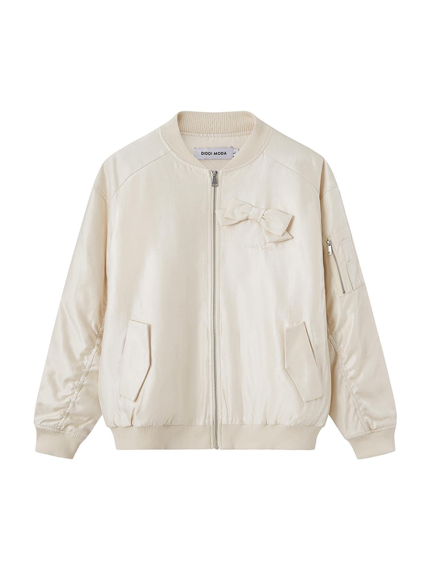 DIDDI MODA Vintage Bow Embroidered Baseball Jacket
