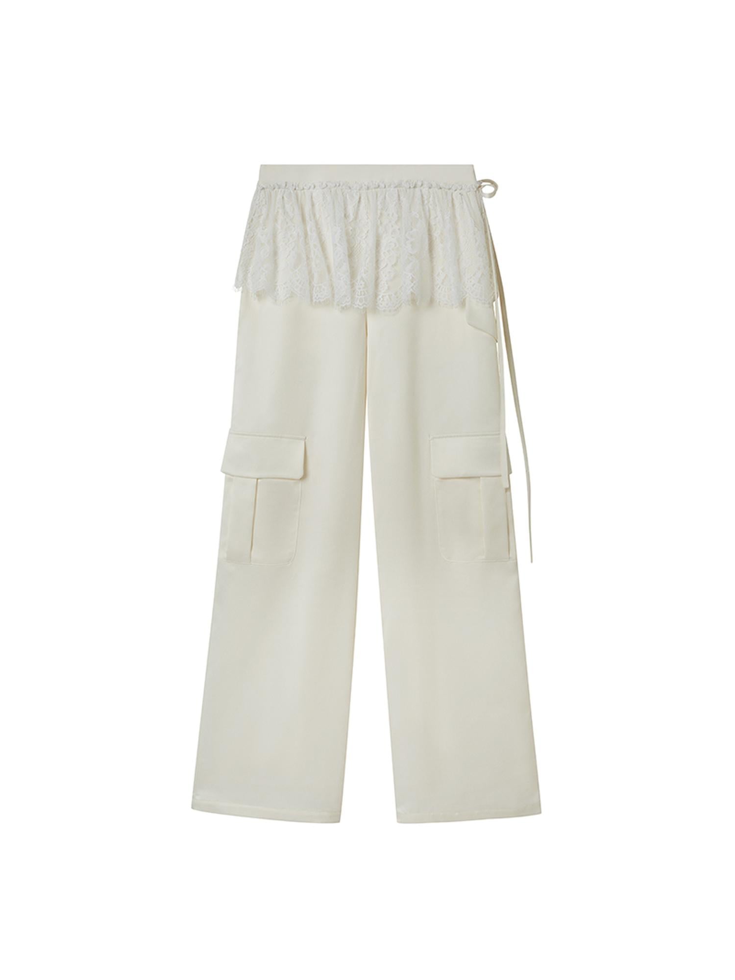 DIDDI MODA Lace Paneled Satin Cargo Pants