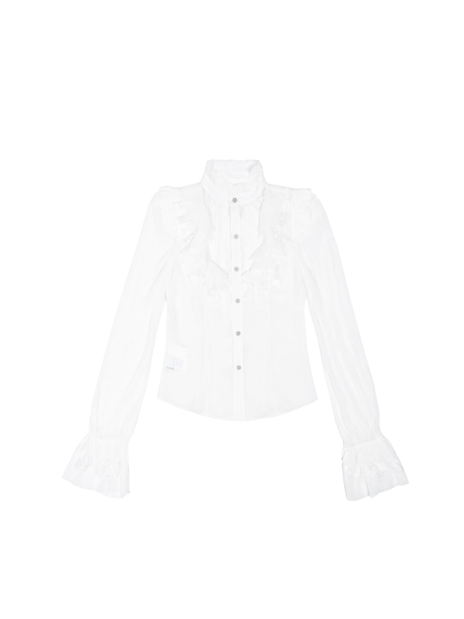 ARIADNAw Ariana Gothic Sheer Chiffon Top With Punk Lace Detailing