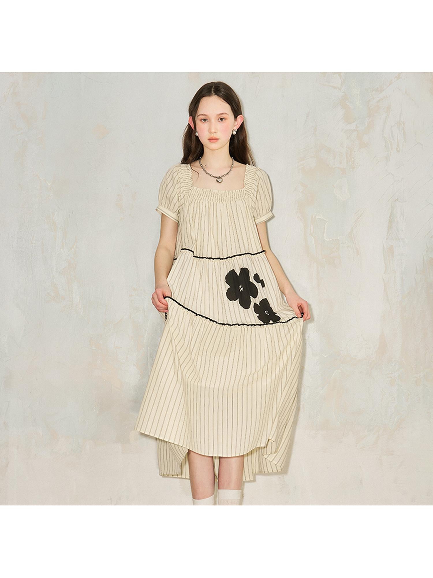 DIDDI MODA Floral Bubble Sleeve Summer Maxi Dress