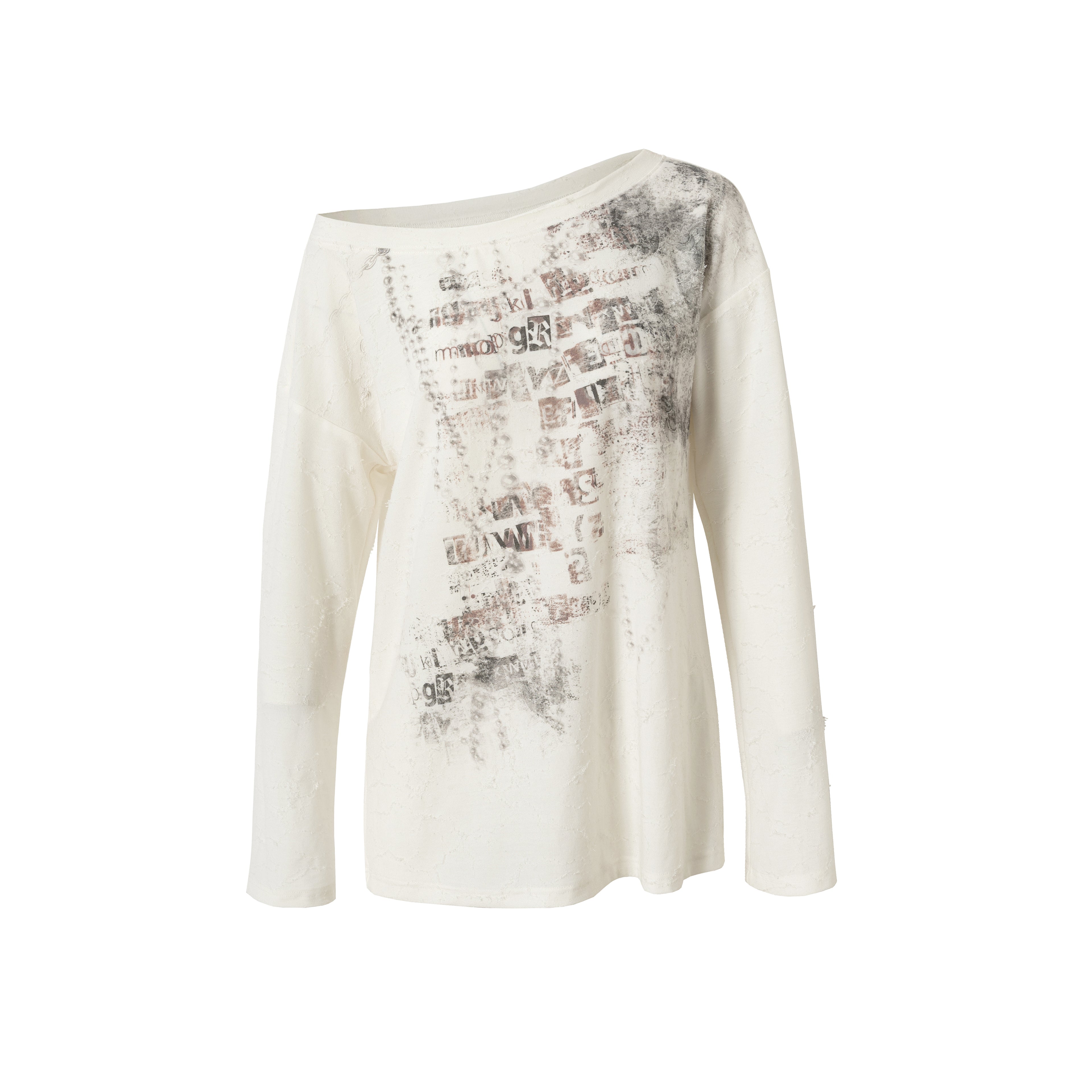 NO ROMANCE Oversized Punk Print Off-Shoulder Long Sleeve T-Shirt