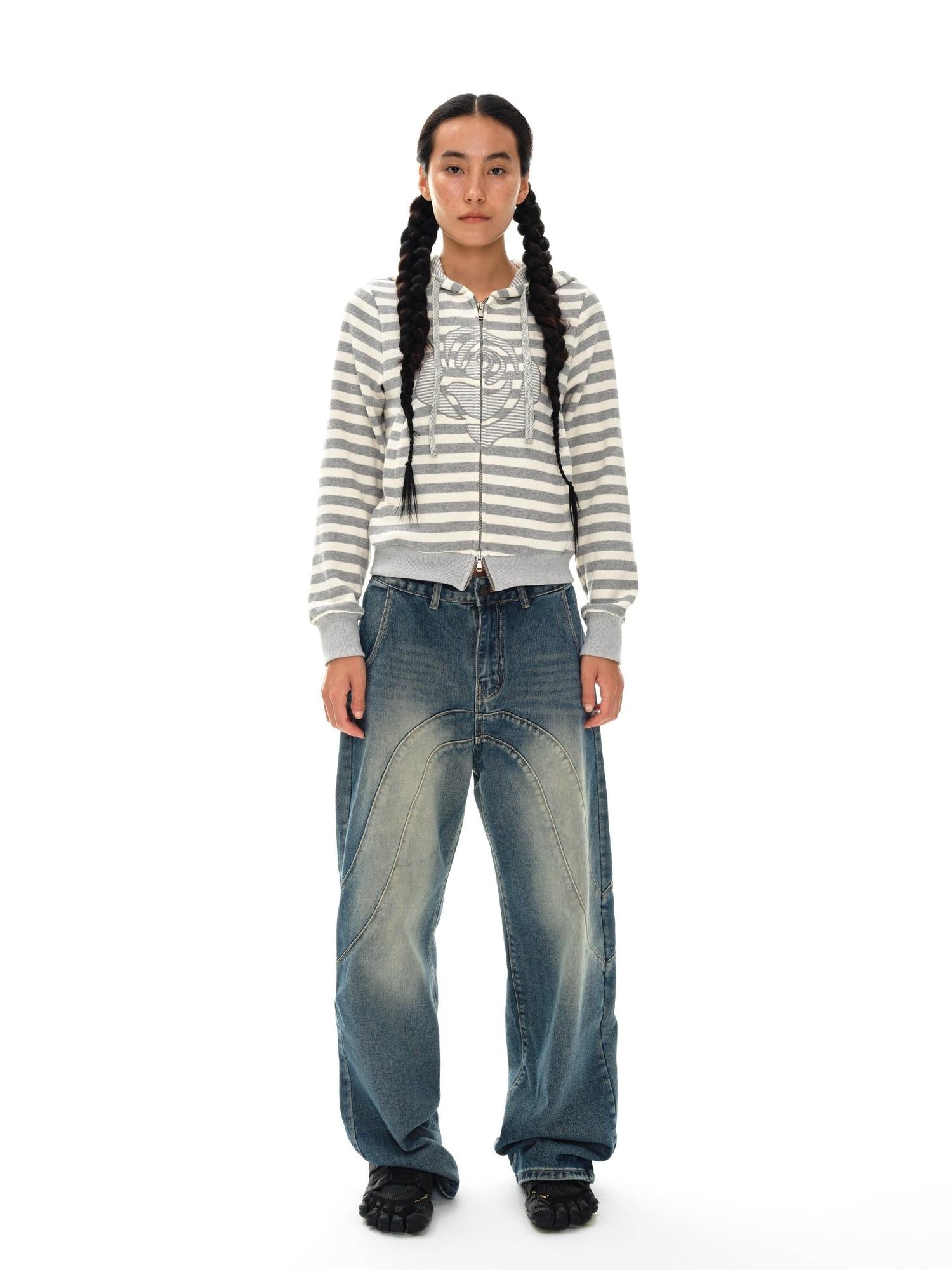 oinimi 100 Percent Cotton Slim Fit Cropped Streetwear Women Floral Oatmeal Hoodies